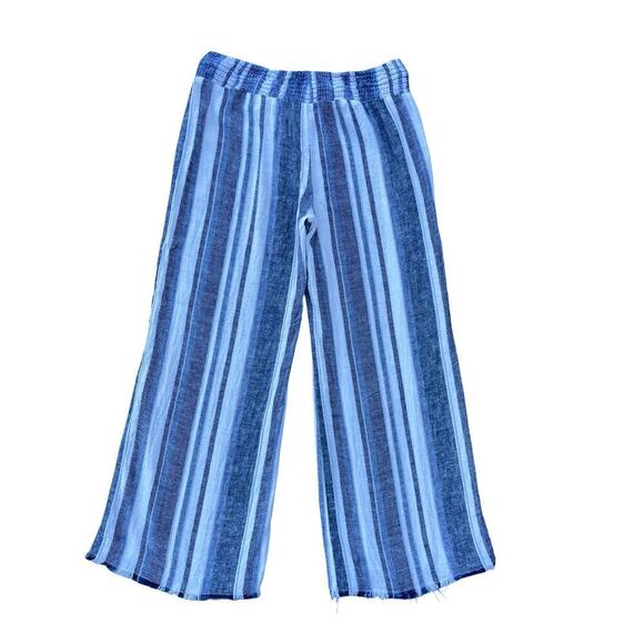 Indigo Rein Striped Wide Leg Linen Blend Pull On Pants with Tassel Tie - Small - Picture 3 of 11